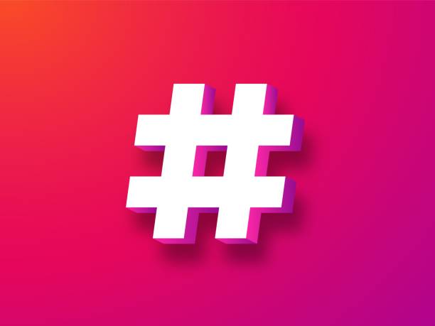 Hashtag symbol 3d. Trending white tag blog on red background and social networks chat message from online community marketing communication dialogue and advertising key vector promotion .